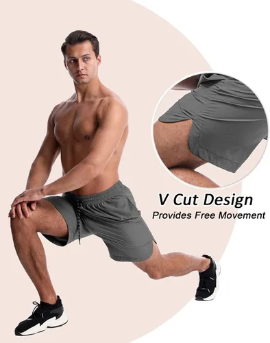Vista 3 de CANGHPGIN Pantalones cortos de entrenamiento para hombre de 7 pulgadas, ligeros, paquete de 2 pantalones cortos de baloncesto con bolsillos