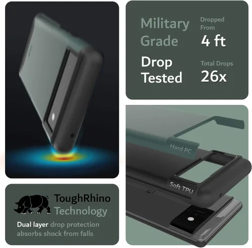 Vista 3 de TUDIA DualShield - Funda diseñada para Google Pixel 6 (2021), [Merge] a prueba de golpes, grado militar, delgada, resistente, de doble capa de Verde