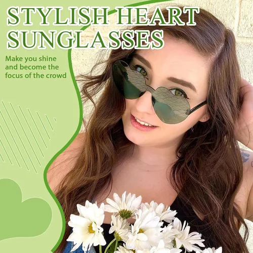 Vista 4 de 12 lentes de sol con forma de corazón, sin marco, transparentes, con forma de corazón, para mujeres, paquete de lentes de sol divertidos (12 verde)