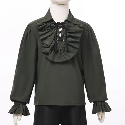 Vista 3 de GRACEART Camisa de pirata medieval para niños, camisa renacentista con volantes, jacobita escocés, Ghillie, color blanco, 2T a 16 años
