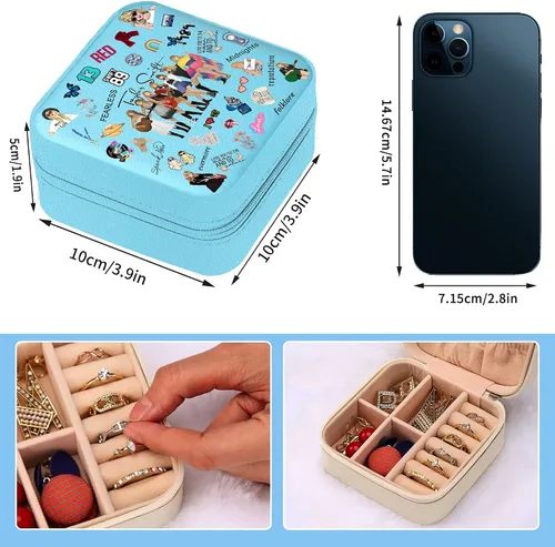 Vista 3 de ZcerA Singer Taylor - Caja de joyería inspirada en Taylor, caja organizadora de joyas de piel sintética, organizador de joyas para amantes
