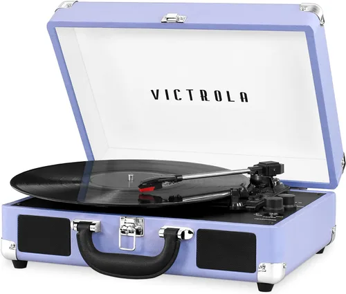 Vista 14 de VictrolaJugador de registro portátil de la maleta de Bluetooth de 3 velocidades de la vendimia con altavoces incorporados Built-in stereo