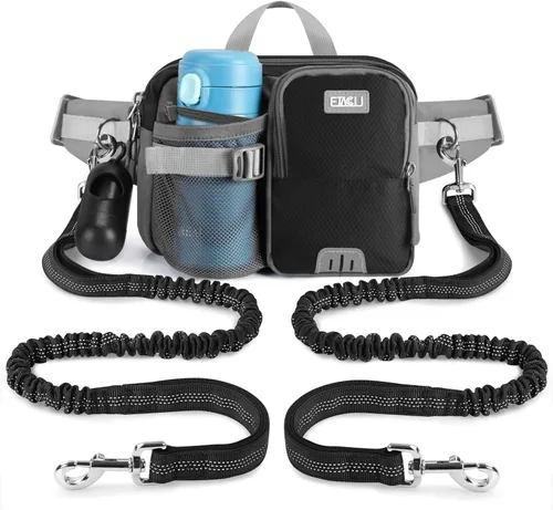 Vista 8 de ETACCU Correa para perros manos libres con bolsillo para teléfono, soporte para botella de agua - Cinturón ajustable de 19-38 pulgadas Correa