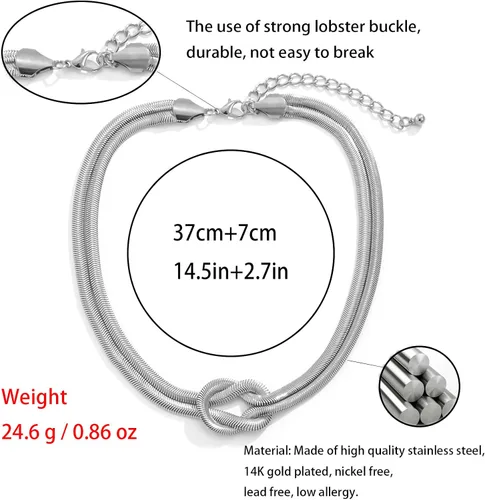 Vista 7 de ONBRIG Collar de espiga de oro para mujer, chapado en oro de 14 quilates, collar en capas, cadena de serpiente plana, gargantilla de oro para mujer