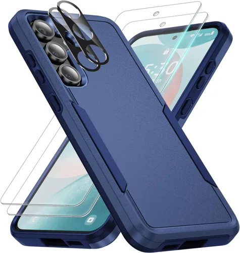 Vista 14 de Funda para Samsung Galaxy S24 FE con 2 protectores de pantalla de vidrio templado y protector de lente de cámara, capa interior de TPU suave y Negro