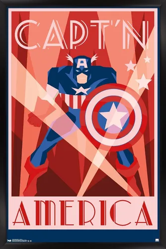 Vista 8 de Trends International Marvel Comics - Póster de pared Art Deco, Capitán América, 14.725 x 22.375 pulgadas, versión enmarcada de madera de granero
