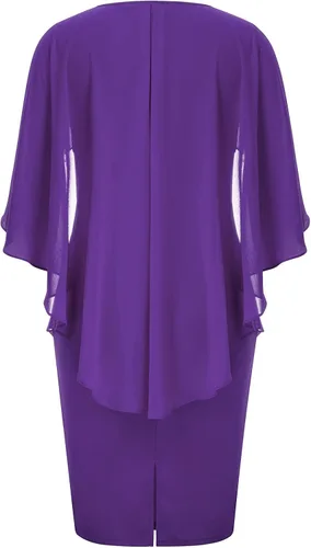Vista 2 de Hanna Nikole Vestidos de lentejuelas para mujer, de gasa, con volantes, manga de capa, para fiesta, club, cóctel