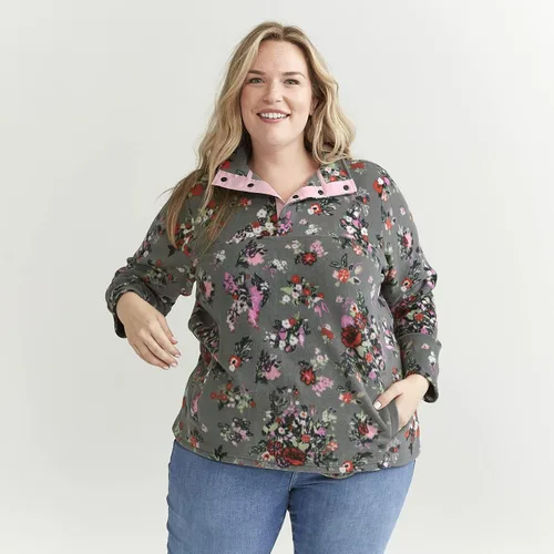 Vista 6 de Vera Bradley Sudadera de forro polar con cuello a presión para mujer con bolsillos (rango de tallas extendidas)
