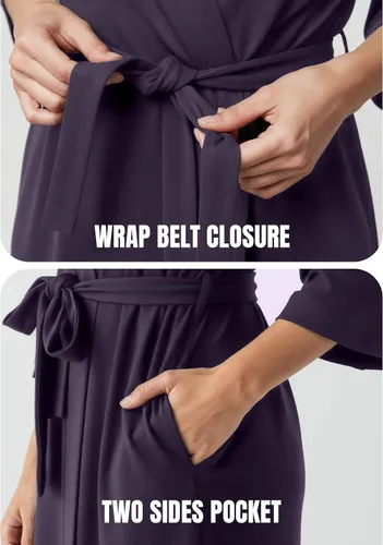 Vista 4 de NY Threads Bata de baño de punto largo para mujer, manga 34, kimono suave, ligero, ropa de descanso