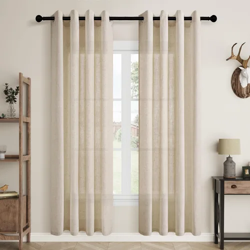 Vista 39 de Cortinas de lino negro para dormitorio y sala de estar de 84 pulgadas de largo, juego de 2 paneles, para habitación de niños, filtro de luz