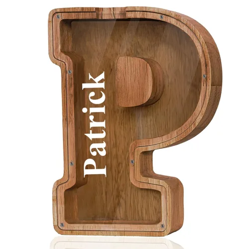 Vista 78 de Alcancía de madera grande personalizada con letras – Alcancía de letras para niños y niñas, regalo de cumpleaños (A)