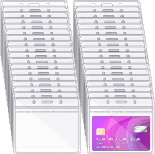 Vista 9 de Zonon 150 soportes horizontales transparentes para tarjetas de identificación, de plástico, fundas para tarjetas de identificación, fundas