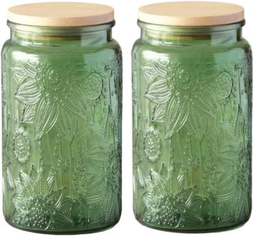 Vista 18 de ANSQU Tarro de vidrio vintage para almacenamiento en encimera de cocina, tarros de dulces con tapas, recipiente de café para café molido, tarro