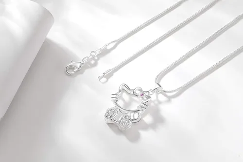 Vista 2 de UUONLY Collar de Hello Kitty collar de gato rosa chapado en plata regalo de cumpleaños para fanáticos de Hello Kitty regalos de Hello Kitty