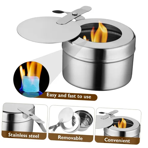 Vista 4 de DOITOOL Soporte de combustible para chafer, 2 soportes de combustible de acero inoxidable con cubierta para platos de rozaduras, bufé, barbacoa