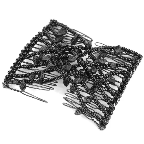 Vista 8 de Juego de pinzas y peines para el cabello de perlas – clips dobles elásticos elásticos, peines mágicos, herramienta de peinado de cabello DIY (negro)