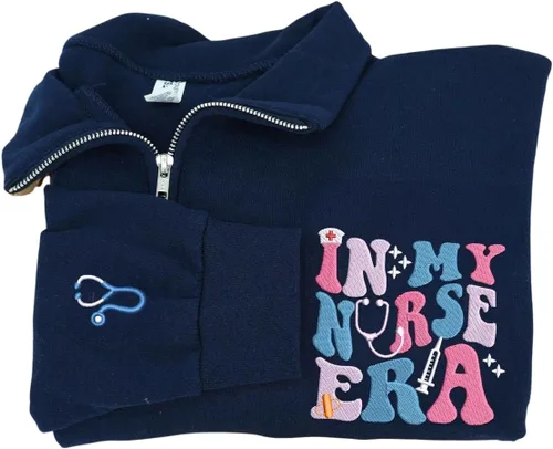 Vista 10 de COUPLEHOODIES - Sudadera de enfermería bordada con nombre, personalizada, con cremallera de un cuarto, regalo para asistente de enfermería