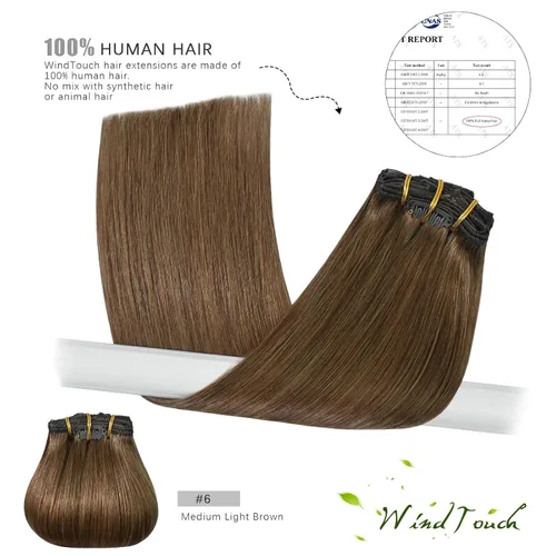 Vista 104 de WindTouch - Extensiones de cabello humano real con clip, color marrón claro a rubio con reflejos #6P613, 22 pulgadas, 4.33 onzas, 7 piezas #6p613