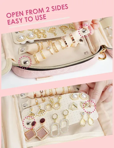 Vista 3 de heouvo Travel Jewelry Organizer Case with Foldable Watch Bands Holder Portable Jewelry Storage Carrying Bag for Rings Earrings Necklaces Bracelets