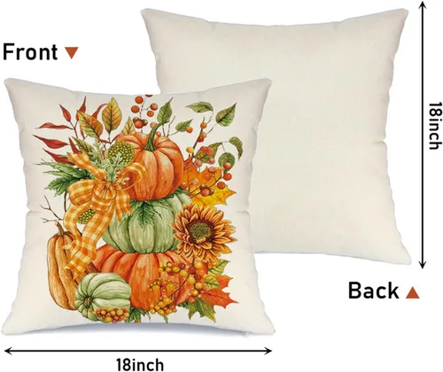 Vista 7 de Juego de 4 fundas de almohada decorativas de otoño de 18 x 18 pulgadas, decoración de granja de Acción de Gracias, Hello Pumpkin al aire libre