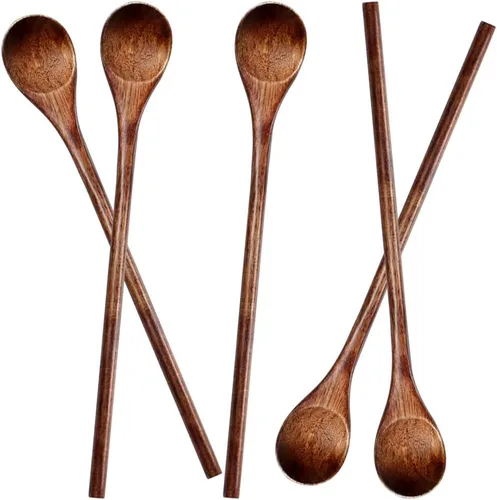 Vista 11 de Meiyahome - Cuchara de madera larga de mango redondo de 8 pulgadas, cuchara mezcladora hecha a mano de material Nanmu, cuchara de café de 7.9 in