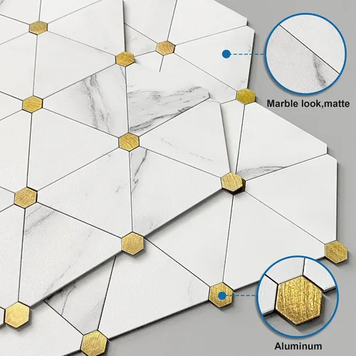 Vista 2 de MOFIT - Azulejo de pared en muro para cocina, azulejos autoadhesivos para pared de baño, impermeables, paneles de mosaico 3D de metal y mármol