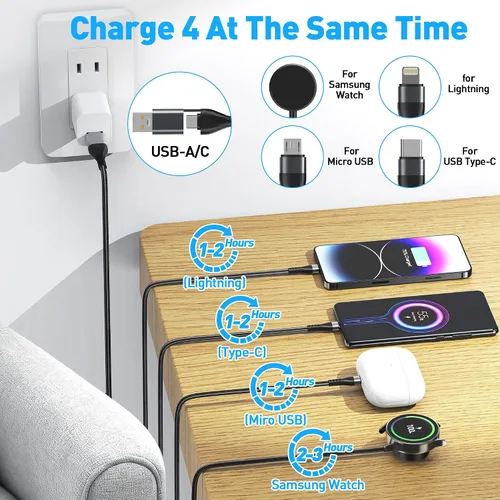 Vista 3 de Cable de cargador múltiple 4 en 1 de 100 W para Samsung Galaxy Watch 8/7 6/5/4/3, Galaxy w-atch Classic 8/7/6/5/4, cargador magnético de teléfono