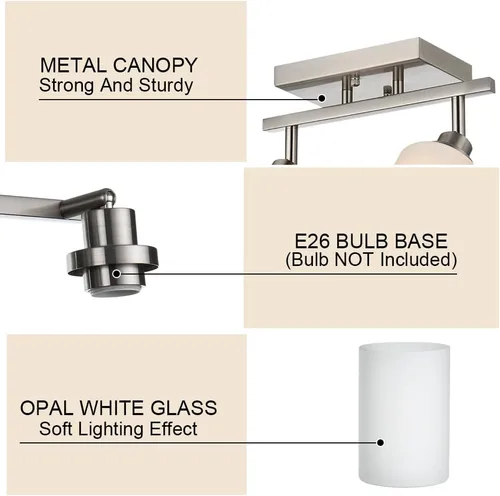 Vista 7 de TODOLUZ Accesorios de iluminación de riel para techo, 3 luces de níquel cepillado para pared de techo con vidrio blanco ópalo, base de bombilla E26