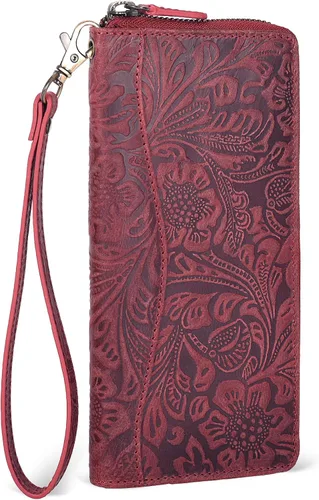 Vista 18 de Oak Leathers Cartera de cuero para mujer – Cartera Clutch RFID para mujer con 8 portadores de tarjetas de crédito, bolsillo para monedas, regalo