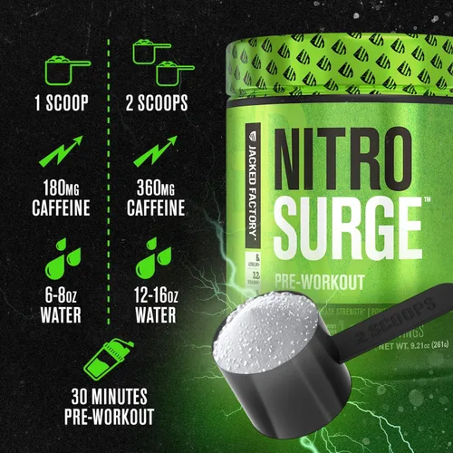 Vista 7 de Jacked Factory NITROSURGE Suplemento Pre Entrenamiento - Energía Sin Límites, Ganancias Instantáneas de Fuerza, Enfoque Claro, Bombeos Intensos