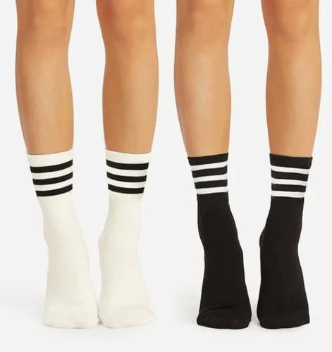 Vista 3 de 4 pares de calcetines a rayas para mujer, calcetines deportivos retro de algodón, elásticos, calcetines novedosos, unisex, multicolor