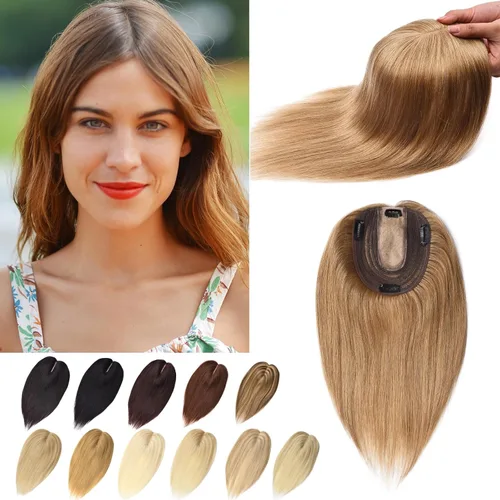 Vista 10 de Toppers de cabello humano real para mujeres con cabello delgado, 6 pulgadas, marrón oscuro