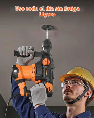Vista 6 de VEVOR - Rotomartillo SDS-Plus de 1-1/4 pulgadas, taladro con cable de 13 amperios, martillos de astilla de servicio pesado con control de vibración
