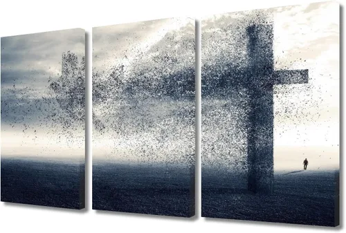 Vista 118 de TUMOVO Decoración de pared de iglesia cristiana de 3 paneles, imágenes de la resurrección de Jesús para sala de estar, dormitorio, cocina
