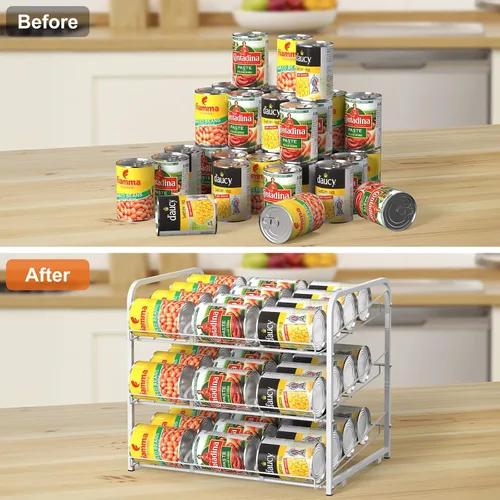 Vista 7 de MOOACE Organizador apilable para latas, paquete de 2, dispensador de almacenamiento de latas para 72 latas, organizador de latas para armario