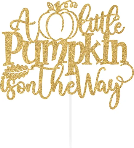 Vista 7 de Decoración para tartas con purpurina dorada "A Little Pumpkin is on the Way", dulce calabaza/calabaza Oh Baby/Little Pumpkin, decoración de fiesta