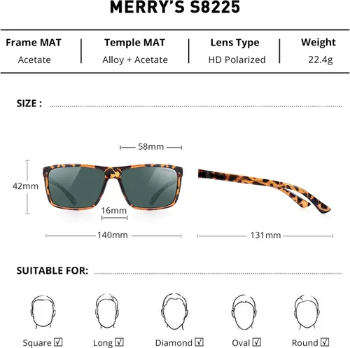 Vista 2 de MERRY'S Gafas de sol polarizadas para hombre y mujer, gafas de sol de pesca al aire