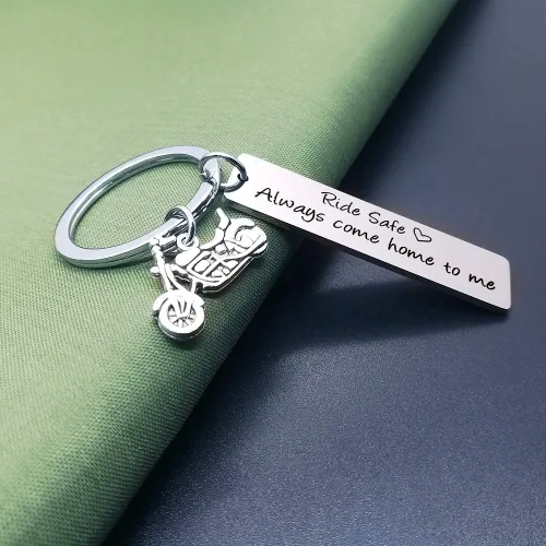 Vista 4 de Llavero de regalo para motociclista, siempre viene a casa, regalo para marido, hijo, familia, amigo, día de San Valentín, llaveros para novio, papá