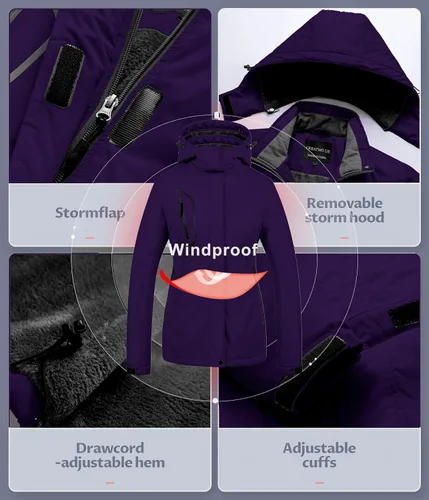 Vista 6 de CREATMO US Chaqueta de esquí impermeable de montaña para mujer, resistente al viento, chaqueta de snowboard cálida para invierno