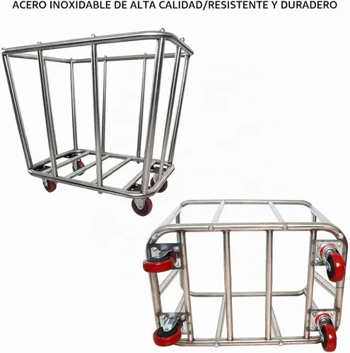Vista 5 de Carrito de lavandería de 10 bushel con ruedas, resistente, industrial, para el hogar, color beige, grande, cesta de lavandería, cesta de servicio
