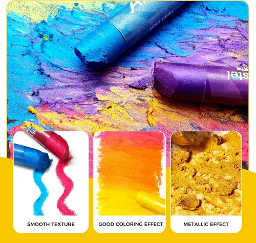 Vista 3 de Artecho Juego de 12 colores pasteles metálicos al óleo suaves para pintura artística, dibujo, mezcla (0.394 x 2.756 in)
