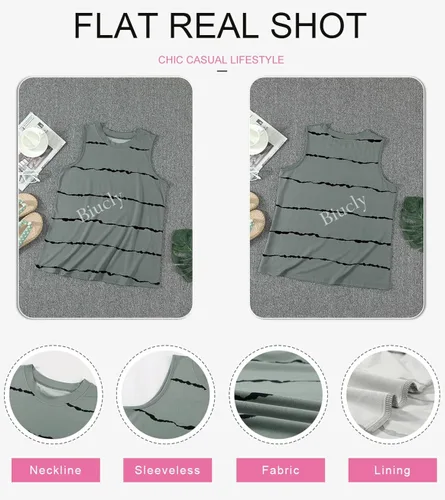 Vista 4 de SHEWIN - Camiseta informal sin mangas para mujer, camiseta de cuello redondo y corte holgado