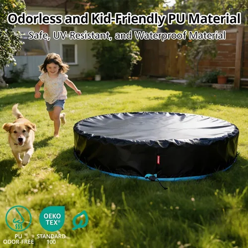 Vista 7 de QH.HOME - Cubierta redonda para piscina para perros de 47 a 48 pulgadas con sistema de correa de trinquete Se adapta a piscinas para perros