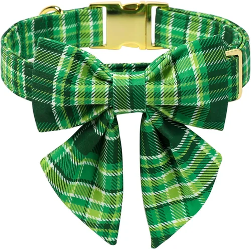 Vista 15 de Collar de perro a cuadros de búfalo amarillo otoñal con pajarita elegante Otoño-Lazo-Cuadros Amarillo