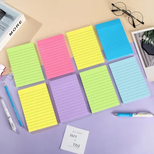 Vista 6 de Paquete de 12 notas adhesivas forradas de 4 x 6 pulgadas en colores brillantes, bloc de notas autoadhesivas con líneas, bloc de notas adhesivas