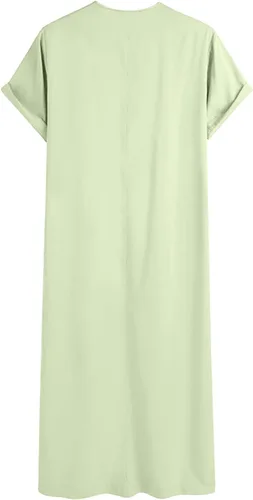 Vista 3 de Vestido largo de manga corta con cuello redondo para hombre, estilo musulmán, estilo casual, ligero, transpirable, grande y alto, ropa étnica
