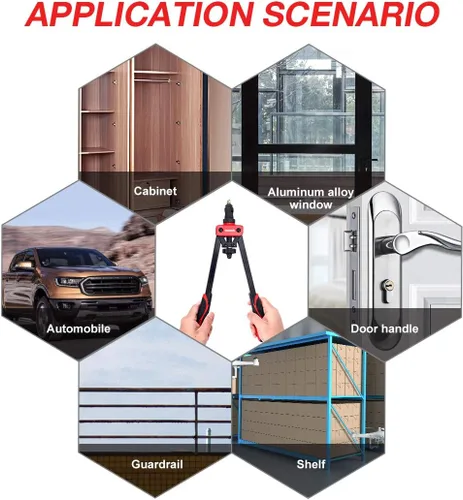 Vista 7 de AOBEN Herramienta de tuerca de remache de 14 pulgadas, kit profesional de ajuste de tuercas remachadoras manuales, ahorro de mano y diseño compacto