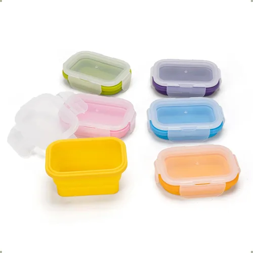 Vista 31 de Recipientes plegables de almacenamiento de alimentos con tapa hermética, 11.8 oz, juego de 4 recipientes pequeños de silicona apilables para la 4