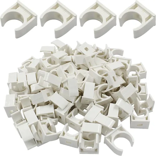 Vista 5 de Hordion 100 abrazaderas de PVC en forma de U para tuberías de agua de 1/2 pulgada (0.630 in), bandejas de TV, tubo, colgador de manguera, soporte