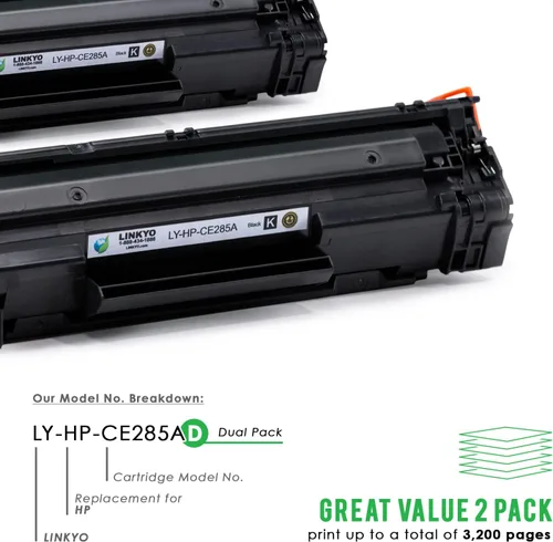 Vista 2 de LINKYO Cartucho de tóner compatible de repuesto para HP 85A CE285A (negro, paquete de 2)